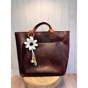 White Summer Daisy Purse Charm Genuine Leather Summer Flower Bag Charm NEW!